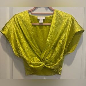 HOUSE OF HARLOW 1960 Chartreuse Yellow/Green Twist Front Crop Top XS NWOT